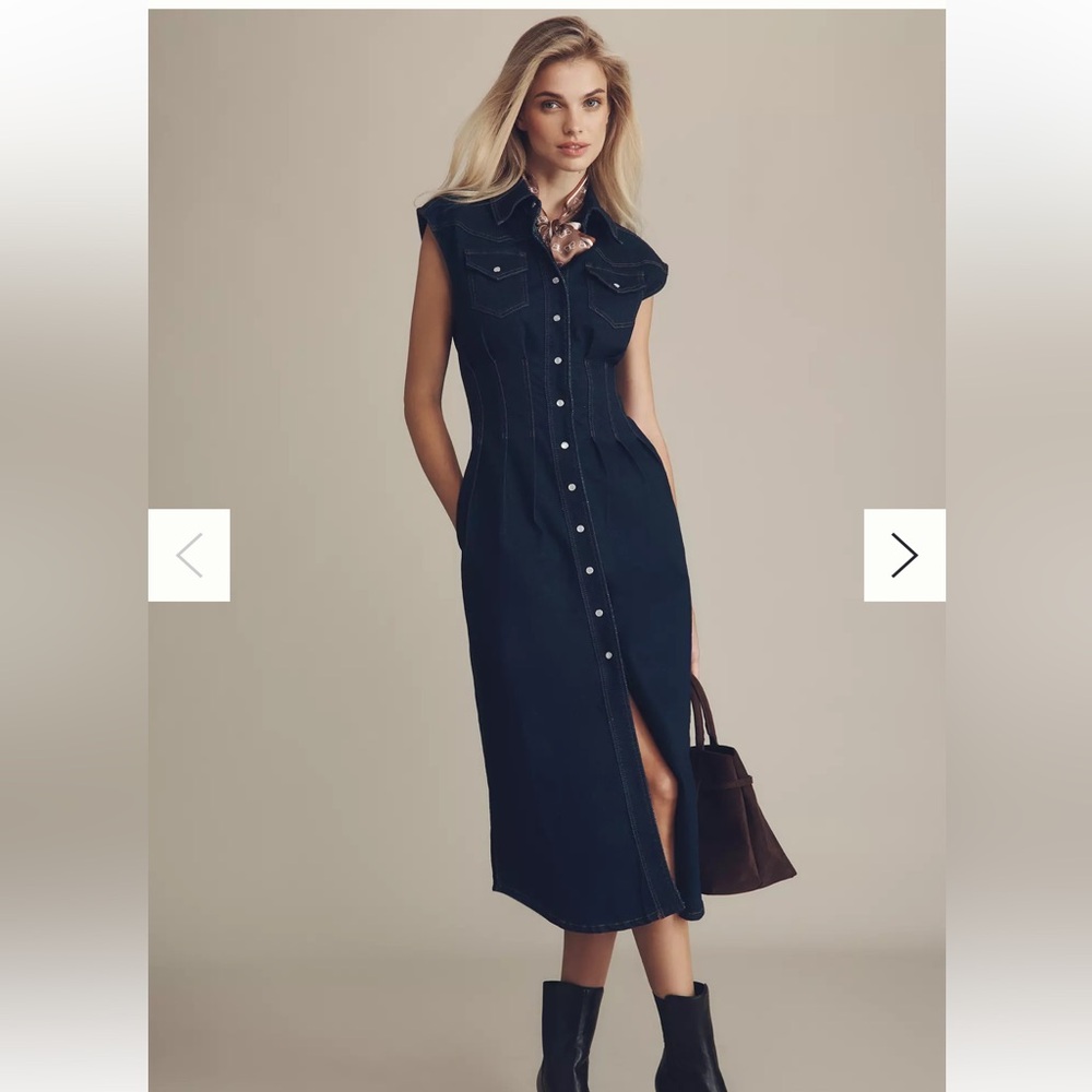 En Saison Anthropologie Navy Denim Midi Dress